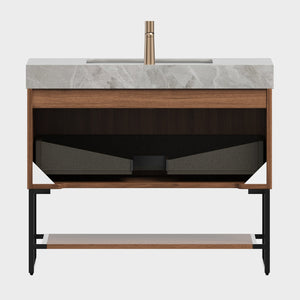 English Elm YOLAN 36" Bathroom Vanity with Integrated Solid Surface Basin, Pre-Assembled Plywood Cabinet, Soft-Close Drawer and Open Towel Shelf Black,Dark Walnut,Light Gray,White W2615S00373