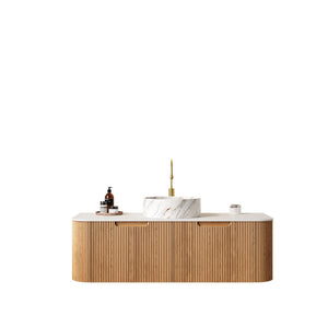 English Elm Dina 48" Wall-Mounted Bathroom Vanity With Elegant Ceramic Basin, 3D Striped Woodgrain Storage Cabinet W2615S00492