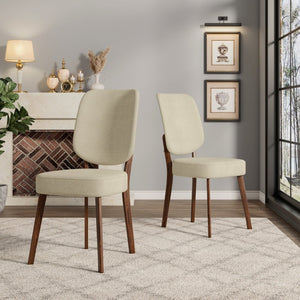 English Elm Dellers Mid-century Upholstered Dining Chair Set Walnut Tapered Legs Foam Cushion Oatmeal B127P495084