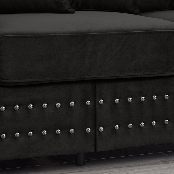 English Elm Modern Velvet Sofa Set 2+3 Seater With Square Armrests & Silver Nailhead Trim - Stylish Comfort! W1097S00192