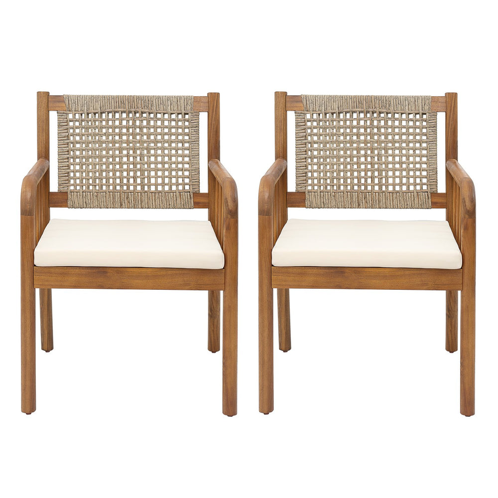 English Elm Christopher Knight Home® - PORTO Outdoor Dining Chair Set of 2 – Cream Cushions, Acacia Wood & PE Rattan, Water‑Repellent Comfort N776P346165L