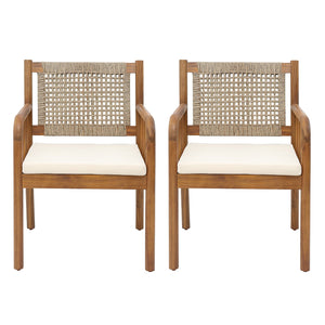 English Elm Christopher Knight Home® - PORTO Outdoor Dining Chair Set of 2 – Cream Cushions, Acacia Wood & PE Rattan, Water‑Repellent Comfort N776P346165L