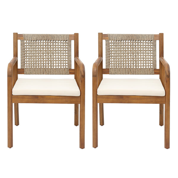 English Elm Christopher Knight Home® - PORTO Outdoor Dining Chair Set of 2 – Cream Cushions, Acacia Wood & PE Rattan, Water‑Repellent Comfort N776P346165L