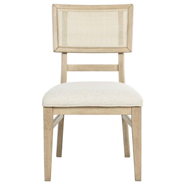 English Elm Beige Oak Coastal Dining Set with Cane Back Chairs and Extension Leaf Seats Six B062S01837