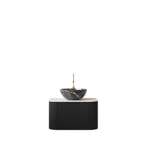 English Elm Dina Floating Bathroom Vanity with Sintered Stone Top and Crystal Glass Basin White+Black W2615S00263