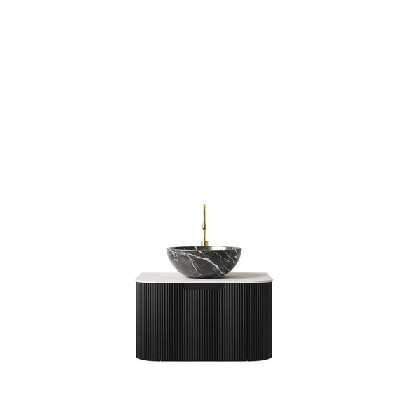 English Elm Dina Floating Bathroom Vanity with Sintered Stone Top and Crystal Glass Basin White+Black W2615S00263