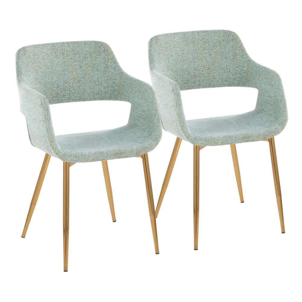 English Elm Margarite Contemporary Dining Chairs Set Of 2 - Light Green Fabric & Gold Metal For Elegant Style B202S01263