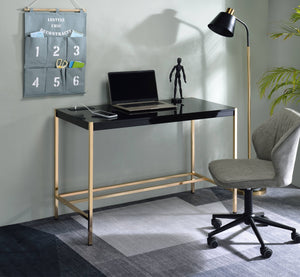 English Elm Midriaks Modern Black & Gold Writing Desk with White Top, USB Port, Open Metal Base, 40"x14" B2726P272976