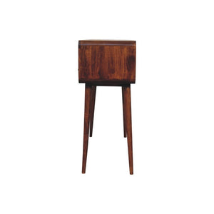 51 Inch Chestnut Solid Wood Entryway Console with Three Drawers and Open Shelving