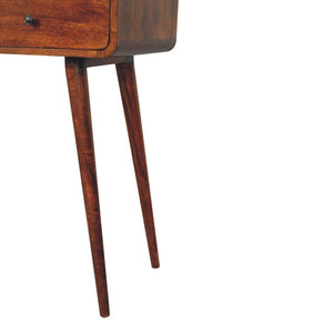 51 Inch Chestnut Solid Wood Entryway Console with Three Drawers and Open Shelving
