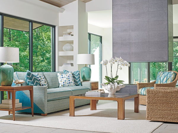 Lexington Tommy Bahama Home Redford Square Rattan Cocktail Table - Elegant Beveled Glass Top With Unique Pencil Rattan Design Sonoran  575-947