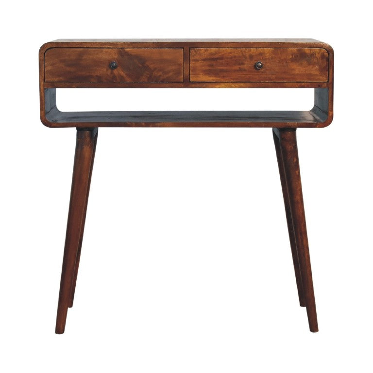 HomeRoots 35 Inch Chestnut Solid Wood Entryway Console with Two Drawers and Lower Shelf 723401