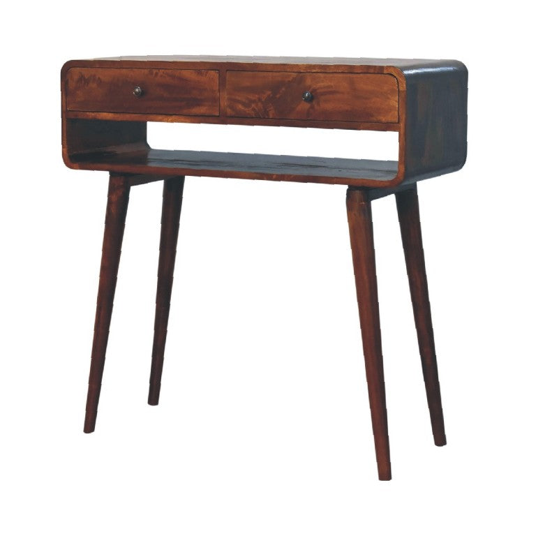HomeRoots 35 Inch Chestnut Solid Wood Entryway Console with Two Drawers and Lower Shelf 723401