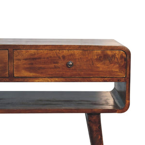 35 Inch Chestnut Solid Wood Entryway Console with Two Drawers and Lower Shelf