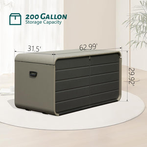 English Elm 200 Gallon Plastic Deck Box - Weatherproof UV-Resistant Patio Storage with Lock Holes, Wheels, Bench Functionality W1859P353180