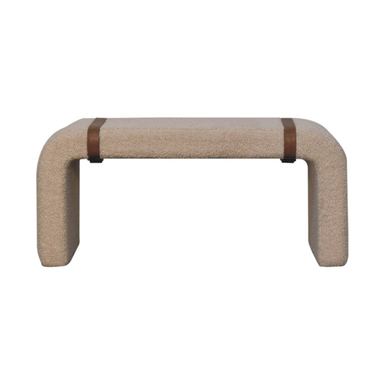 HomeRoots 35 Inch Boucle Leather Accent Bench in Warm Neutral Tones for Modern Living Spaces 723427
