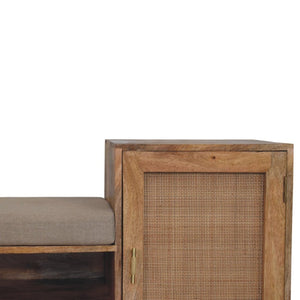 41 Inch Boucle Upholstered Entryway Bench with Oak Wood Cabinet Plus Open Shelving