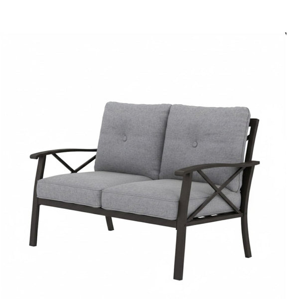 English Elm 3-piece Outdoor Steel Patio Conversation Set with Thick Cushions and Coffee Table Gray B082S00129