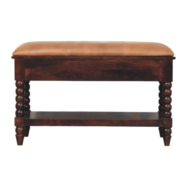 HomeRoots 35 Inch Genuine Leather Storage Bench Solid Wood Frame Drawers Shelves Entryway 723440