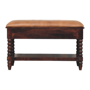 HomeRoots 35 Inch Genuine Leather Storage Bench Solid Wood Frame Drawers Shelves Entryway 723440