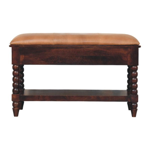 HomeRoots 35 Inch Genuine Leather Storage Bench Solid Wood Frame Drawers Shelves Entryway 723440