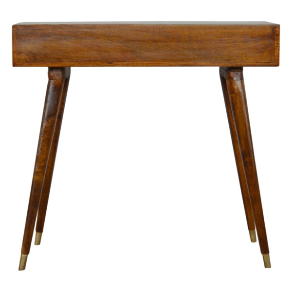 35 Inch Solid Wood Writing Desk in Rich Brown and Gold for Home Office Use