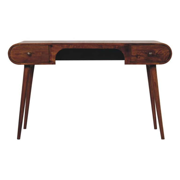 HomeRoots 54 Inch Solid Wood Home Office Writing Desk with Dual Storage Drawers Brown Finish 723451