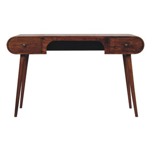 HomeRoots 54 Inch Solid Wood Home Office Writing Desk with Dual Storage Drawers Brown Finish 723451