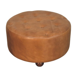 32 Inch Genuine Leather Tufted Round Ottoman Footstool for Living Room Seating