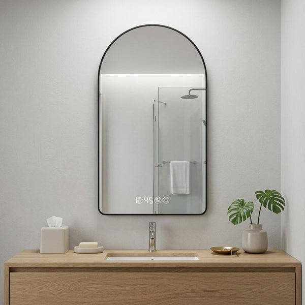 48 Inch Black Aluminum Arch Vanity Mirror with Led Lighting and Anti Fog Glass