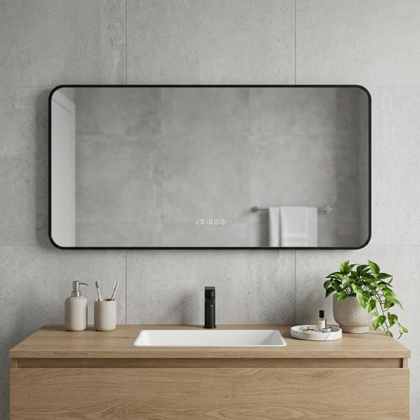 24 Inch Black Aluminum Vanity Mirror with Led Lighting and Anti Fog Smart Bath Feature