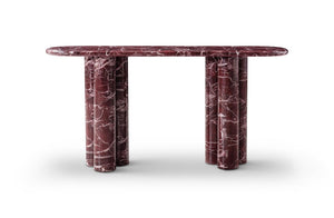 HomeRoots 60 Inch Genuine Marble Oval Top Dual Pedestal Entryway Console in Rich Red 723491