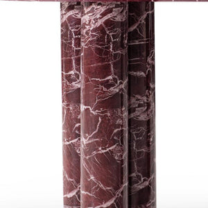 60 Inch Genuine Marble Oval Top Dual Pedestal Entryway Console in Rich Red