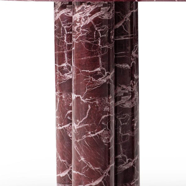 60 Inch Genuine Marble Oval Top Dual Pedestal Entryway Console in Rich Red