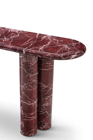 60 Inch Genuine Marble Oval Top Dual Pedestal Entryway Console in Rich Red