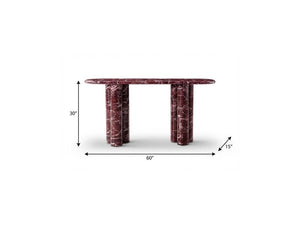 60 Inch Genuine Marble Oval Top Dual Pedestal Entryway Console in Rich Red