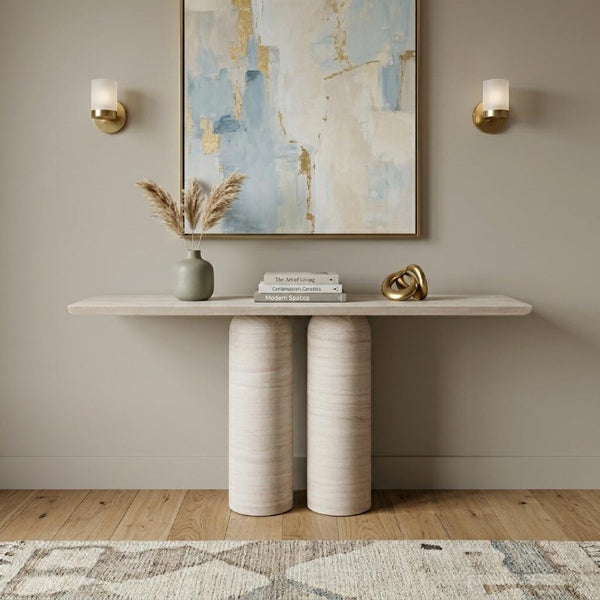 60 Inch Genuine Marble Top Pedestal Console Table for Elegant Entryway Decor
