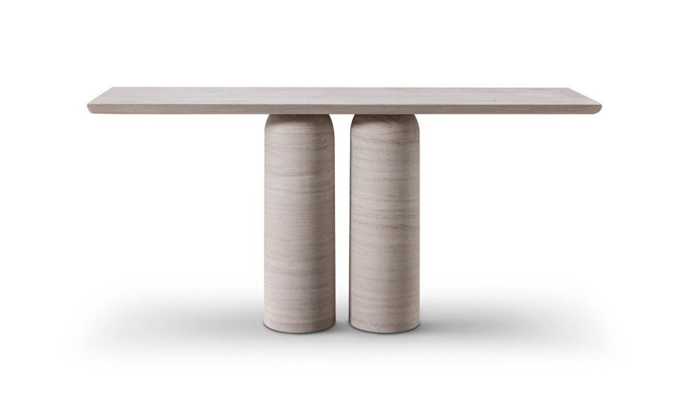 HomeRoots 60 Inch Genuine Marble Top Pedestal Console Table for Elegant Entryway Decor 723492