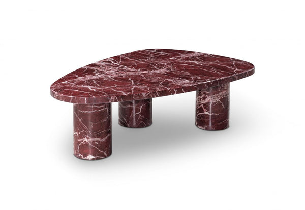 Red Veined Marble Geometric Side Table a Bold Triangular Accent for Modern Living