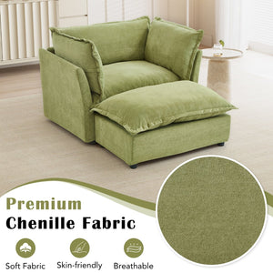 English Elm Modern Chenille Accent Chair with Ottoman Plush Wide Seat Curved Arms for Bedroom Green N719P428439F