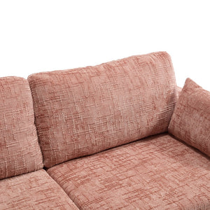 English Elm Modern chenille 2-seater sofa with LED lighting, USB charging, storage pocket, sturdy wood legs Pink W395P318541