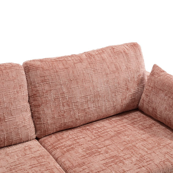 English Elm Modern chenille 2-seater sofa with LED lighting, USB charging, storage pocket, sturdy wood legs Pink W395P318541
