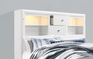 English Elm CIVIC Solid Wood Full Bed with Built-In Storage Drawers, Slatted Support, Felt-Lined Headboard Drawers White 30.04 L x 19.8 W x 15.63 H B201S00039