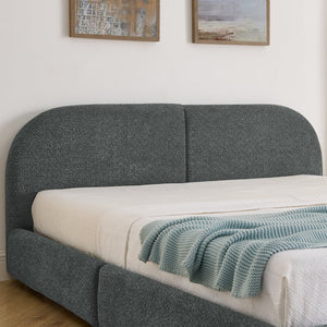 English Elm Queen Platform Bed Curved Headboard Circle Yarn Fabric with Four Wheeled Storage Drawers Dark Gray W487S00479