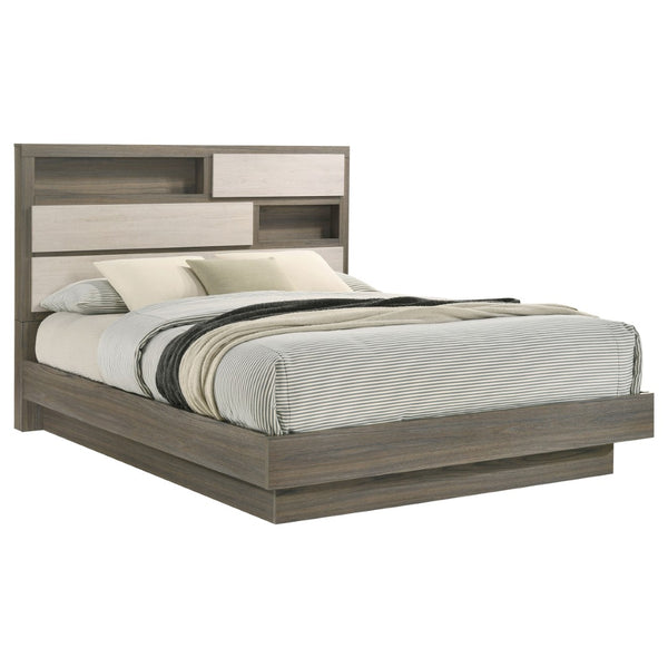 English Elm Annie Glam Queen Bed Glitter Stripe Upholstered Headboard Low Profile Black Frame B062S01808