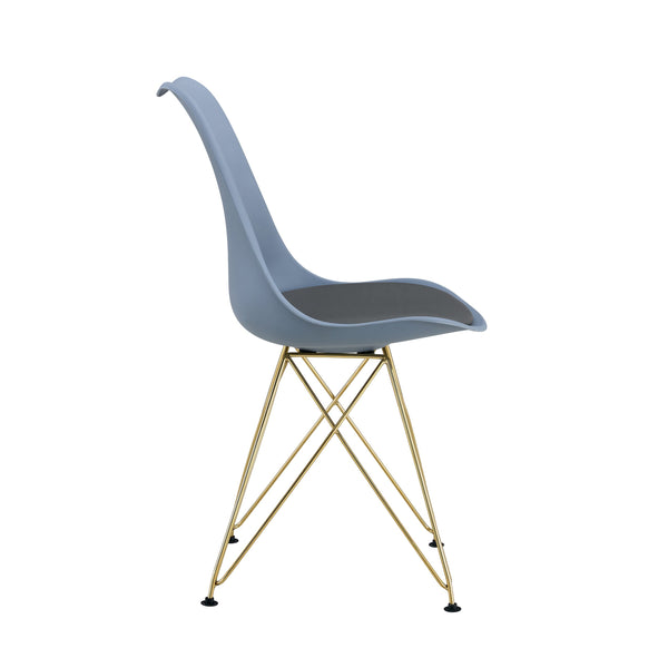 English Elm Modern Dining Chairs Set Of 4 - Stylish Grey Shell Lounge Seat With Golden Steel Legs For Home & Office W370P207512