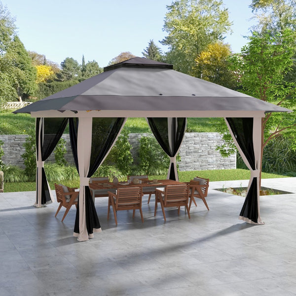 English Elm Outsunny 13x13 Pop up Canopy Gazebo with Mesh Netting Uv50 Steel Frame Outdoor W2225P485586