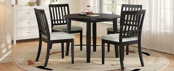 English Elm 5-piece Round Folding Dining Set with Mdf Table and Upholstered Chairs for Small Spaces Black N752S0010618B