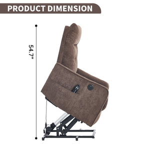 English Elm Beige Chenille Power Lift Recliner with Massage Heat and Usb for Senior Comfort Brown W1803P369080