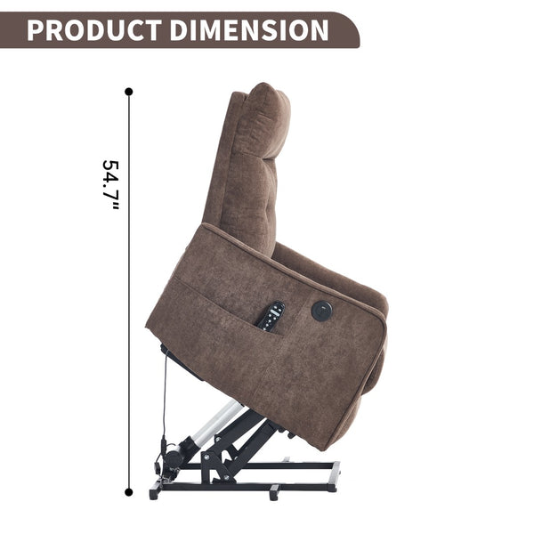 English Elm Beige Chenille Power Lift Recliner with Massage Heat and Usb for Senior Comfort Brown W1803P369080